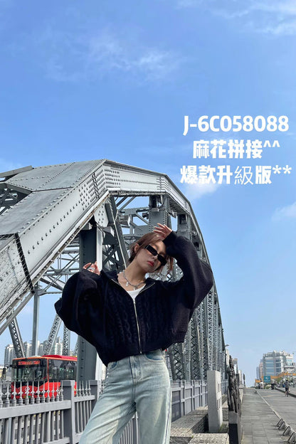 J-6C058088 麻花拼接連帽針織外